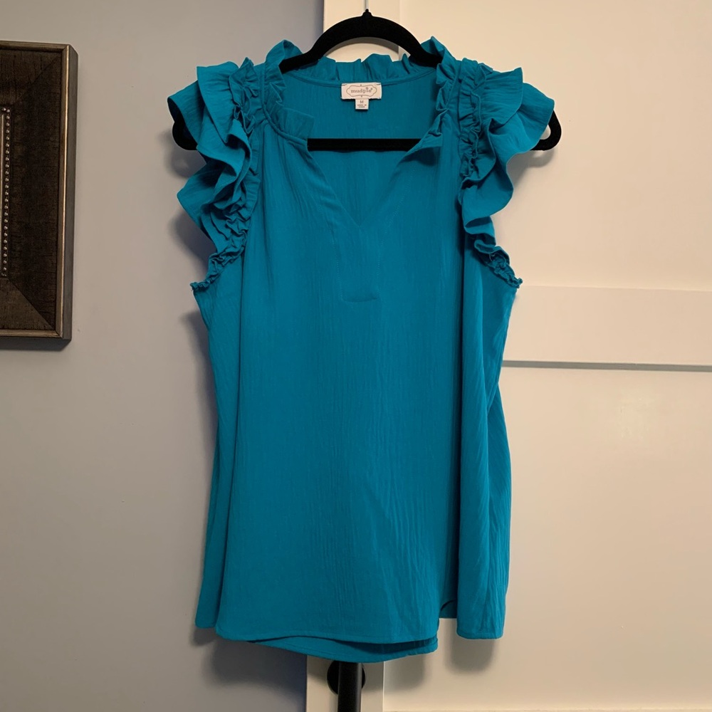 Mud Pie Teal Ruffled Blouse